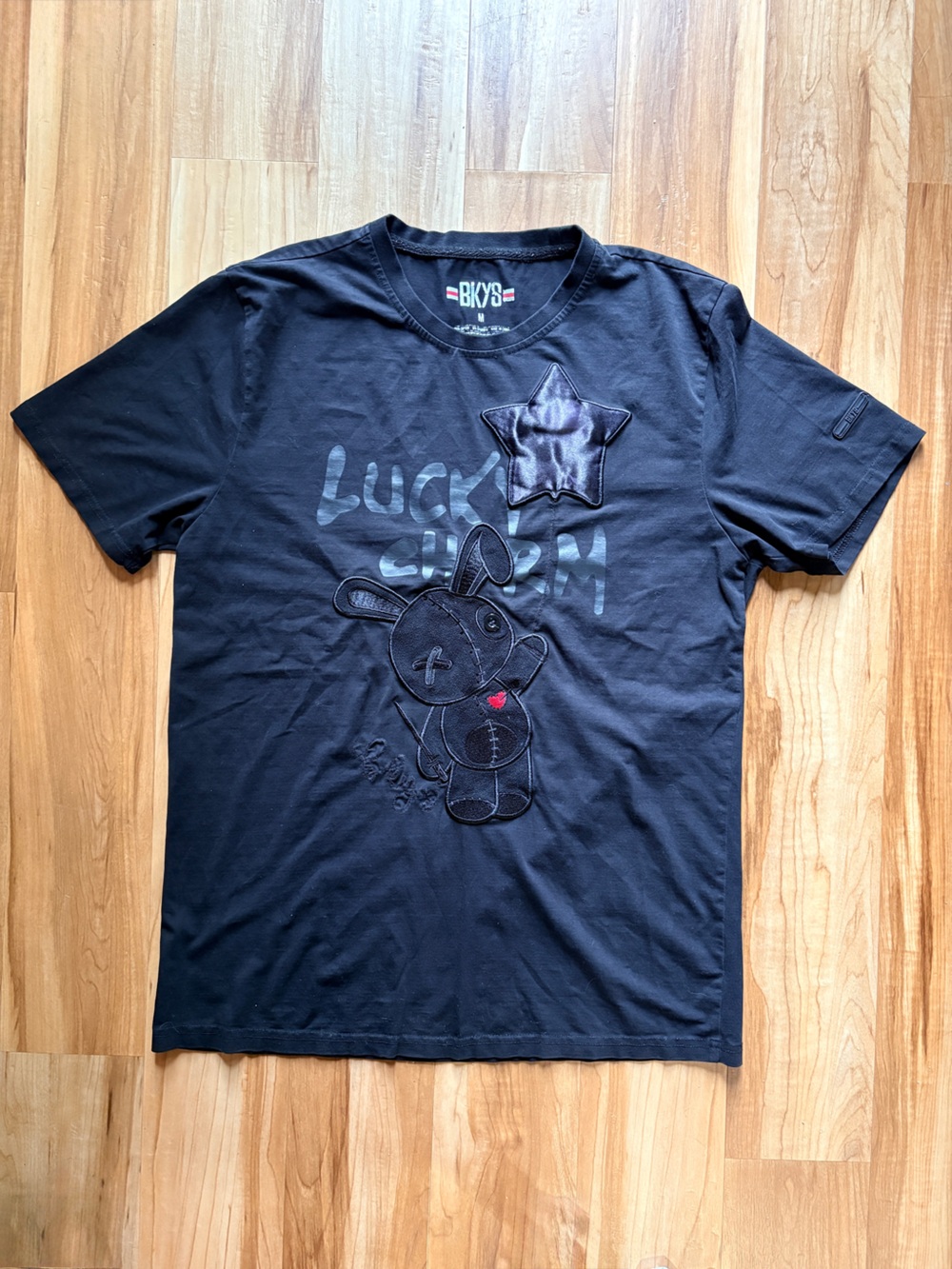 BKYS Black on Black Short-Sleeve Graphic  “Lucky Charm” Bunny Patch Tee Medium